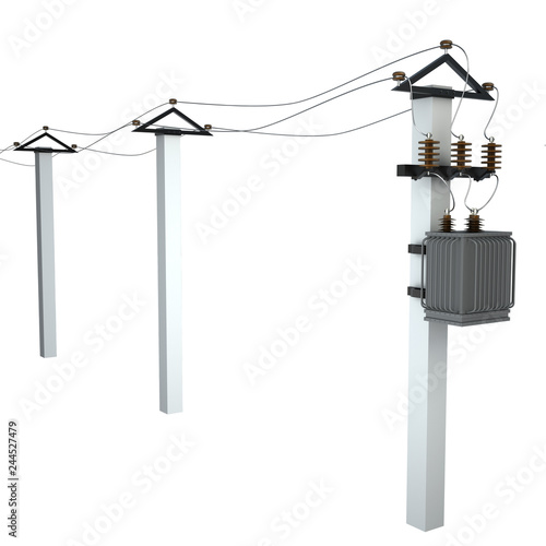 Transformer on high power station. Isolated on white background. 3d