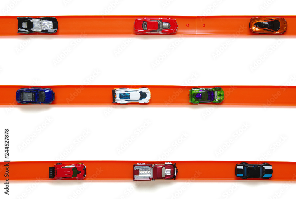 Obraz premium Toy car and racing track isolated on the white
