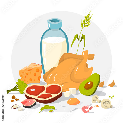 Collection of food full of protein. Cheese