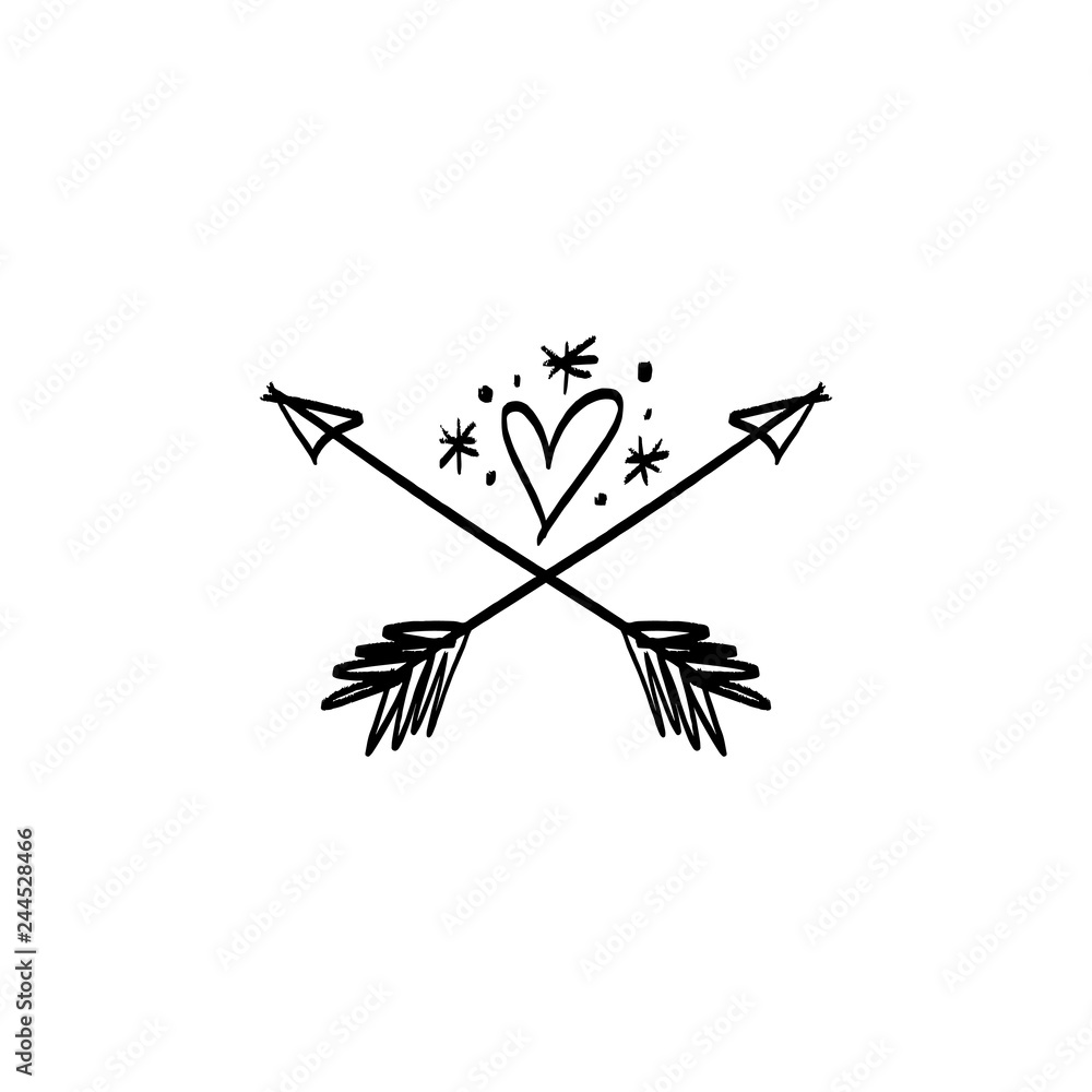 Obraz premium Vector, clip art, hand drawn. Emblem with magical heart and arrows