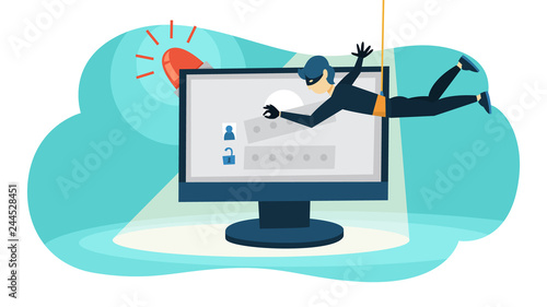 Thief steal personal data with password. Cyber crime