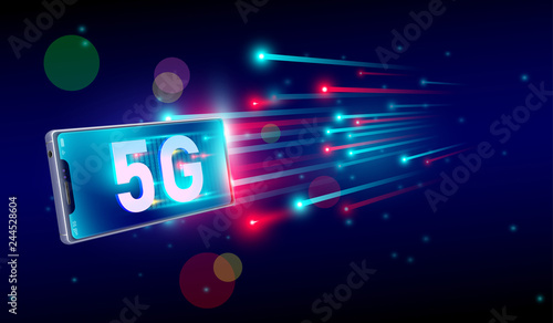 5G internet fastest connection with smartphone concept, 5th generation of internet , speed of 5G network internet wireless. vector