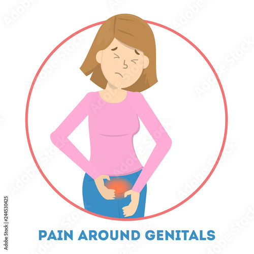 Woman feeling pain around genitals. Symptom of herpes
