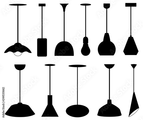 Set of different pendant lamps isolated on white