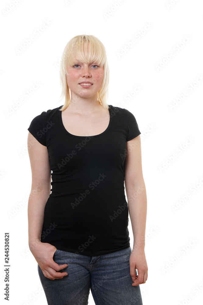 young blonde woman with bangs and nose stud young blonde woman with bangs and nose stud
