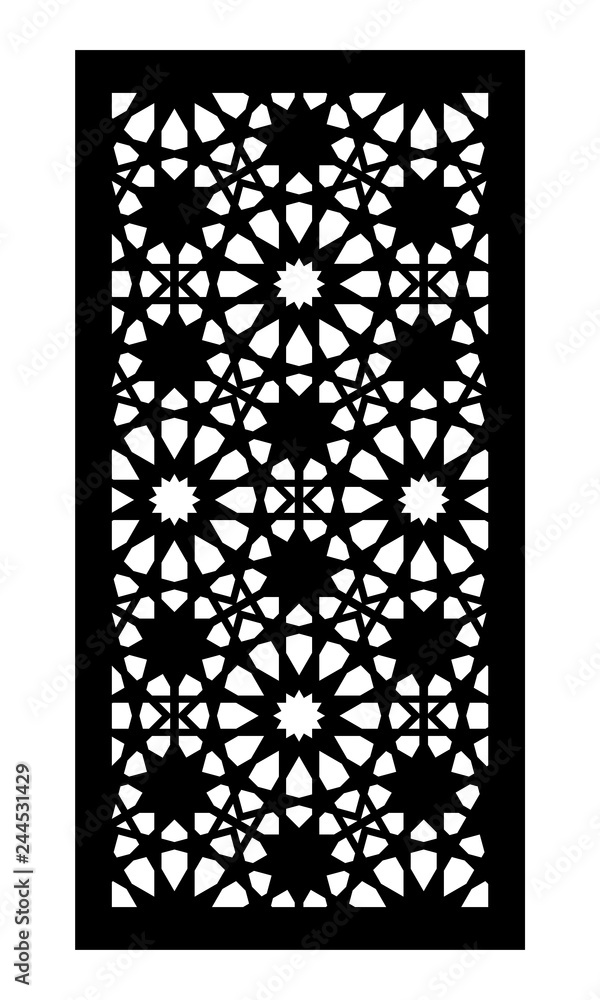 Panel for laser cutting. Template for interior partition in arabesque style. Ratio 1:2