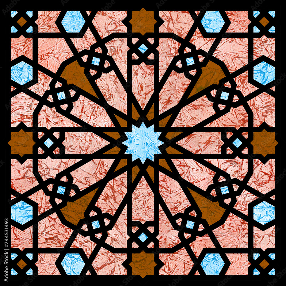 Arabesque square tile textured with rich hand drawn texture