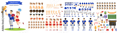 American football player and cheerleader character set