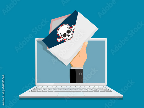 Envelope with spam on laptop screen.
