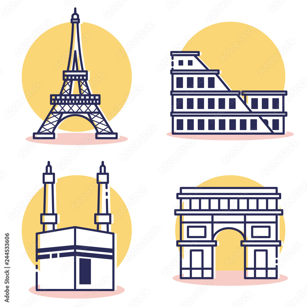 Travel and Destination Icons Set with Outline Style