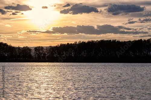 landscape in a lake at sunset