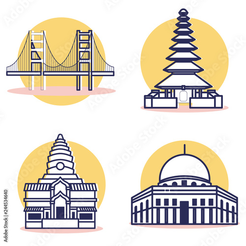 Travel and Destination Icons Set with Outline Style