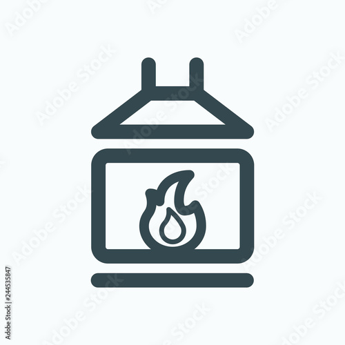Fireplace icon, fire chimney vector icon