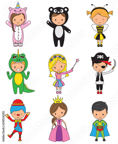 set of boys and girls in disguise. vector isolated