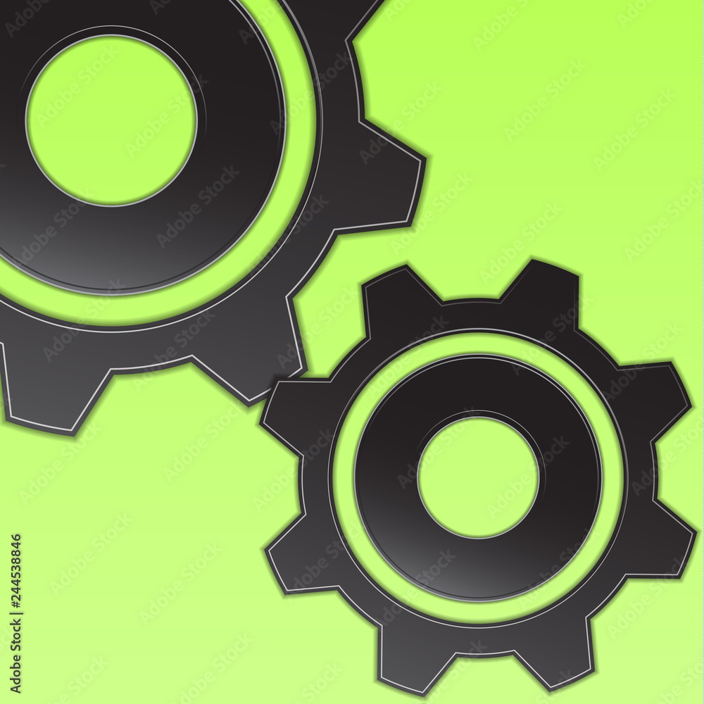 Gears, gears flat style. Abstract background of the gear mechanism on a green background. Vector illustration for your design.
