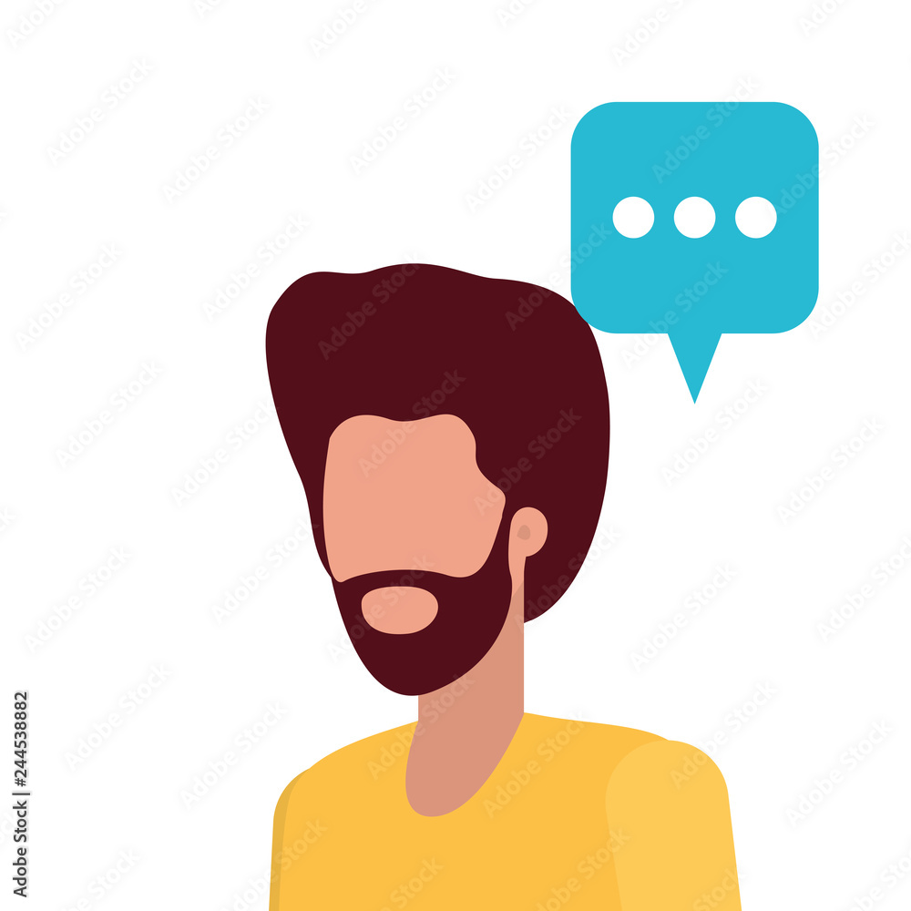 young man with speech bubble avatar character