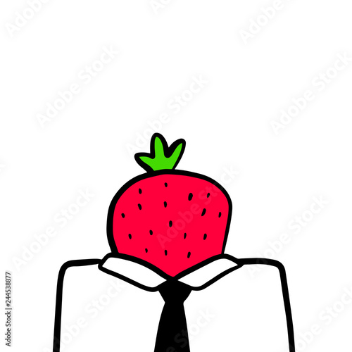 Strawberry businessman hand drawn illustration manager with berry head