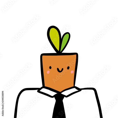 Pot with a plant head businessman hand drawn illustration