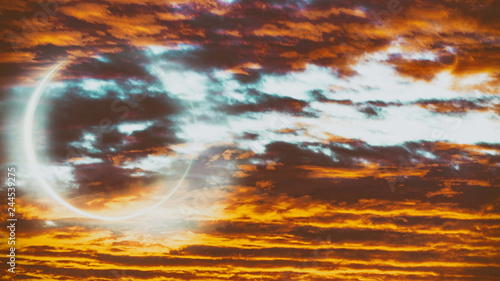 Fototapeta Naklejka Na Ścianę i Meble -  Planet behind sunset sky, astronomy concept