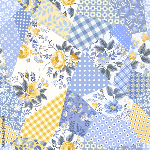 seamless floral patchwork pattern with roses
