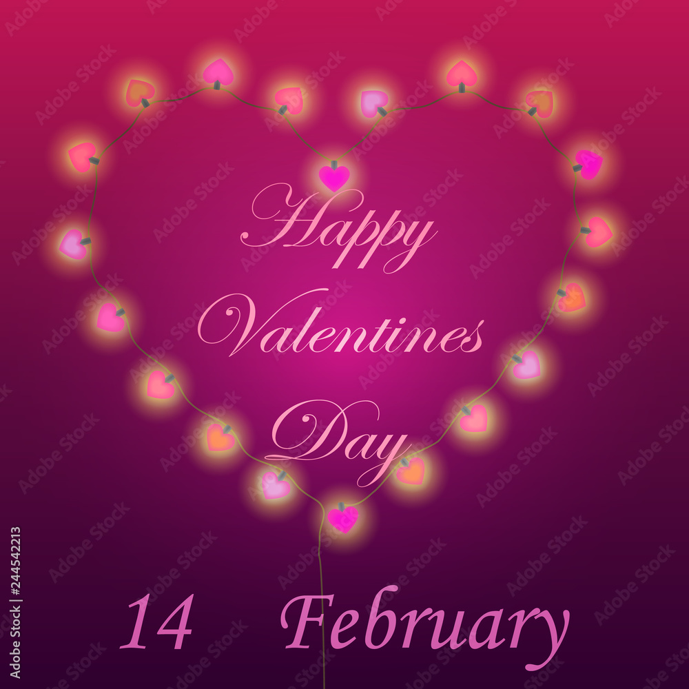 Happy Valentines Day background with heart shaped lamps. Heart vector illustration. Template for wallpaper, flyers, invitation, posters, brochure, banners.