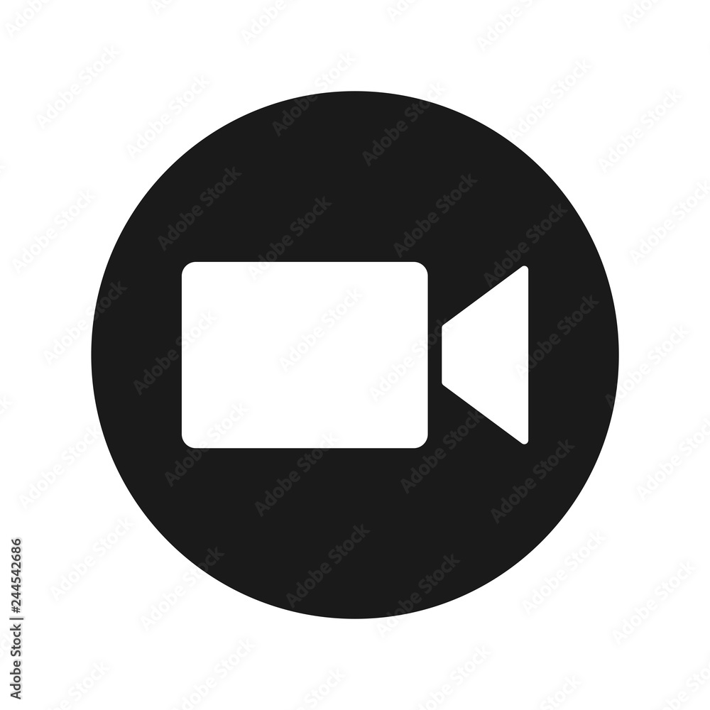 Video camera icon flat black round button vector illustration Stock Vector  | Adobe Stock