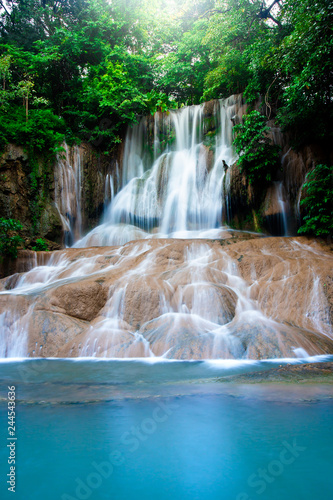 Landscape photo Saiyok Waterfall Amazing waterfall in wonderful autumn forest  beautiful waterfall in rainforest at Kanchanaburi province  Thailand