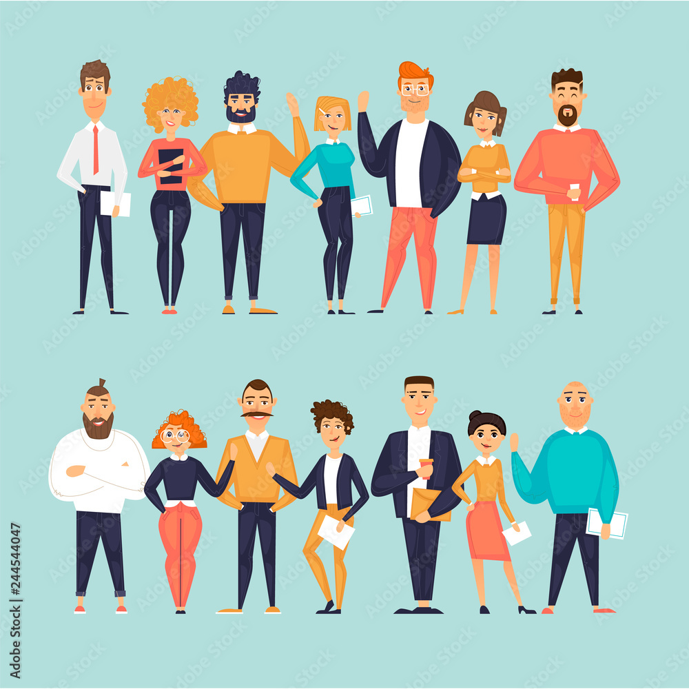 Obraz premium Business characters, team, about us. Flat design vector illustration 