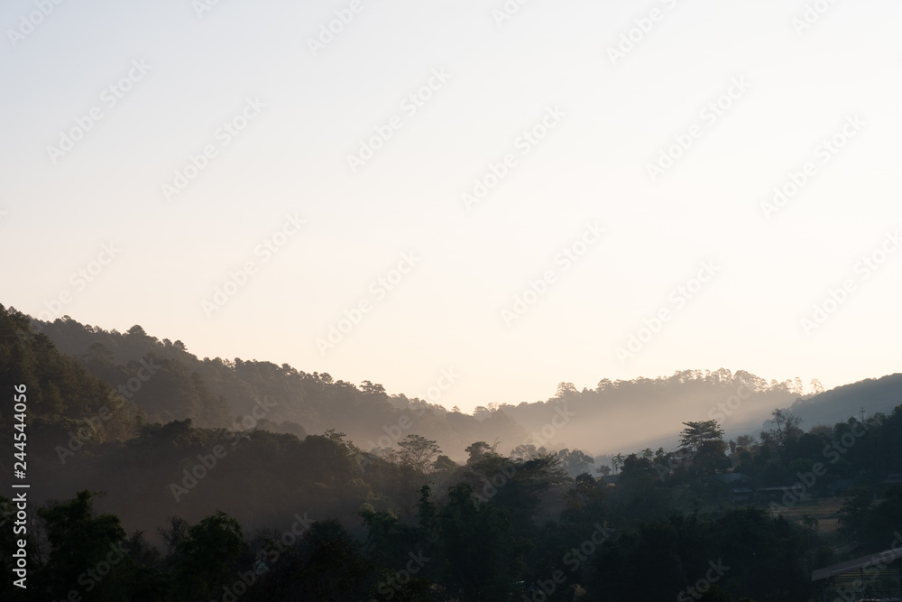Layered mountain in sunrise time with sky background, at chiang mai thailand Layered mountain in sunrise time with sky background, at chiang mai thailand