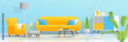 Interior background with cozy colorful living room , vector , illustration