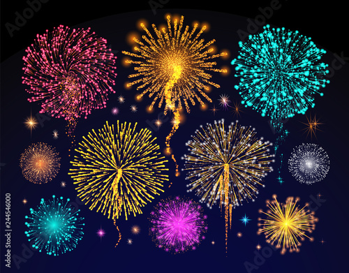 Fireworks Celebration of Holiday, Night Sky Light