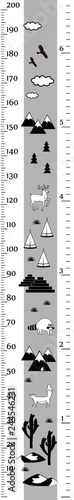 Vector height chart in minimalistic scandinavian style. Meter Wall or Height Meter, centimeter and Inch Scale. Black and white