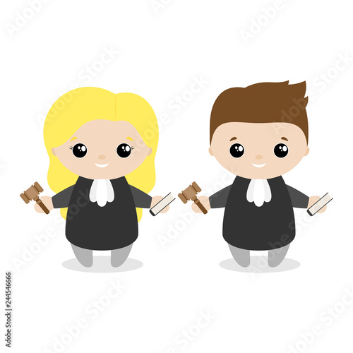Boy and girl judge cartoon style. Set of cute cartoon children in professions. Vector illustration