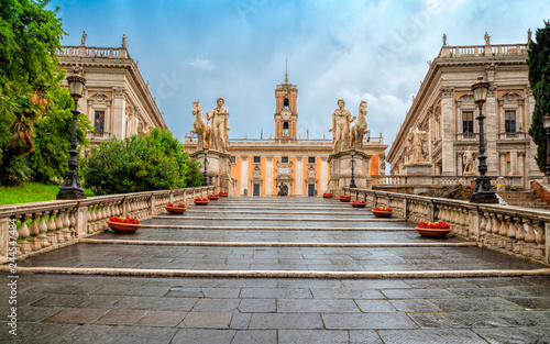 Capitoline Hill (Campidoglio) is one of the Seven Hills of Rome, Italy. Rome architecture and landmark. Capitolium is one of the attractions of Rome. View of the Capitolium Hill in Rome after the rain