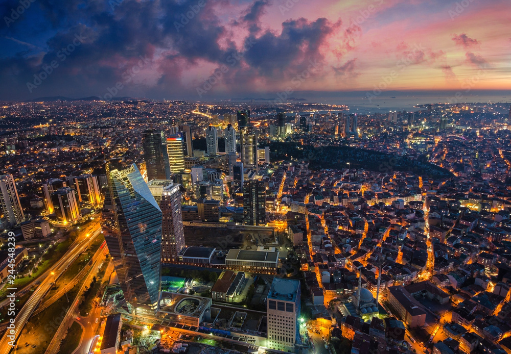 Aerial night panoramic view of Istanbul, Turkey Aerial night panoramic view of Istanbul, Turkey