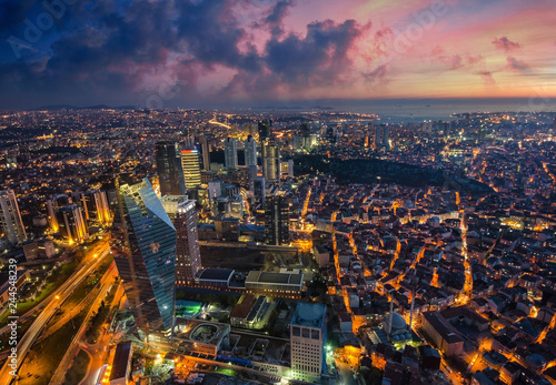 Aerial night panoramic view of Istanbul, Turkey