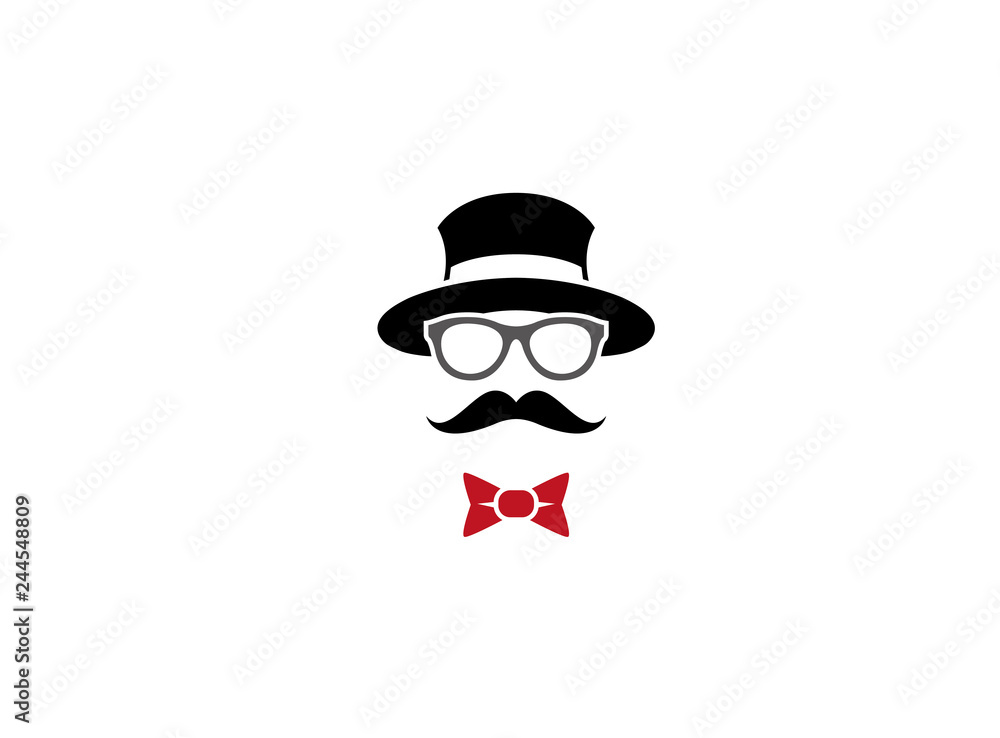 bowler hat, glasses, mustache, bow tie, Melone, Brille, Schnurrbart, Fliege  Stock Vector | Adobe Stock