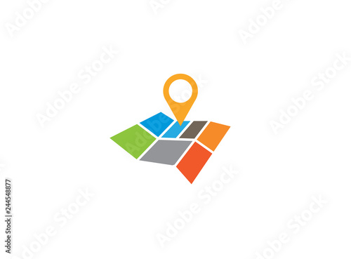 Yellow road map pin, pointer with a roadmap, position, Pin, Zeiger, Roadmap