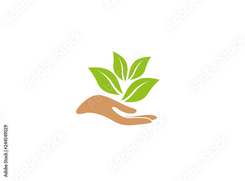 hand and leaves for plant care, Hand und Blätter logo