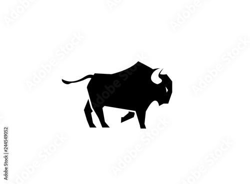 Buffalo kicking with a foot, black bull, big bull, Büffel logo