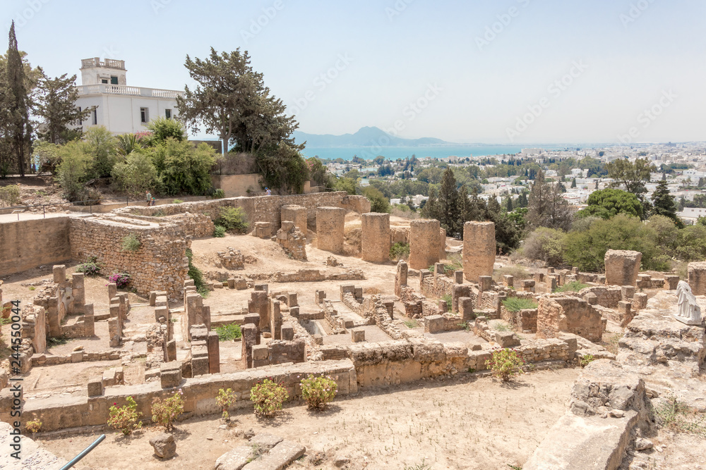 CARTHAGE, TUNISIA - JULY 19 2018: The layout of the Byrsa hill, the Ruins of Ancient Carthage, Tunisia, Africa