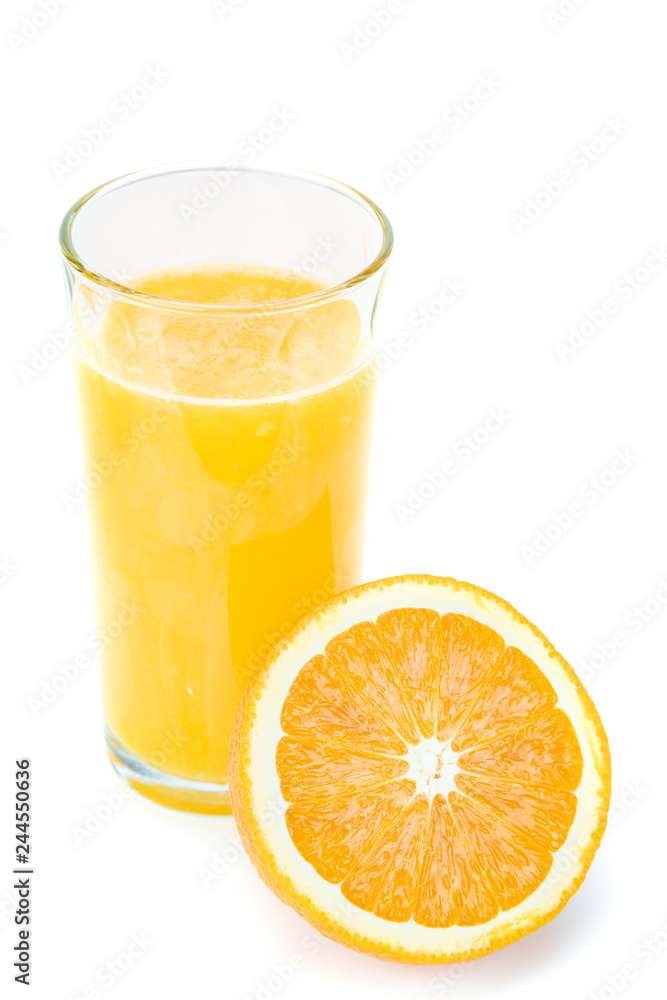 fresh orange juice and half orange isolated on white background fresh orange juice and half orange isolated on white background