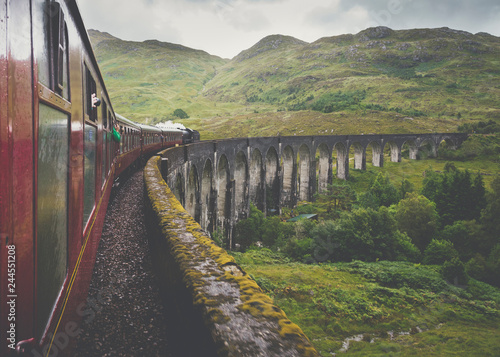 Glenfinnan viaduct and the steam train, Highlands, Scotland