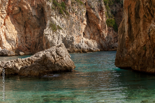 Corfu. Greek island in the Ionian Sea. rock in the sea