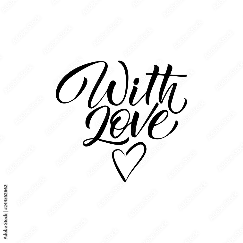 Obraz premium Vector illustration. Hand drawn elegant modern brush lettering of Happy Valentines Day on hearts background. - Vector