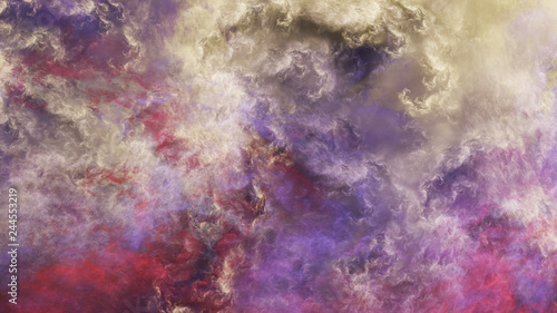 Abstract surreal violet and beige clouds. Expressive brush strokes. Fractal background. 3d rendering.