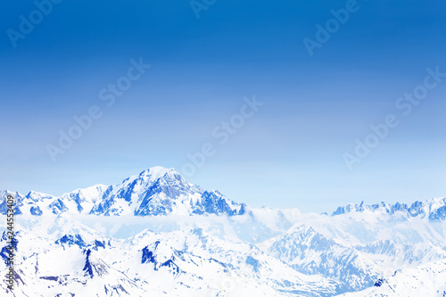 Panoramic view of snow caped Mont Blanc mountain