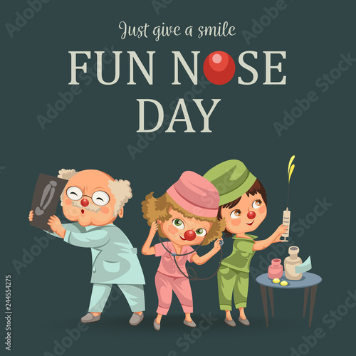 Cartoon nurse with syringe poster vector illustration.surgeon in medical uniform looking at skiagram. woman in uniform standing near table with medicines and preparing injection. Helthcare concept.