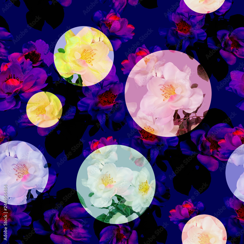 Fotografie Dot pattern with floral pattern filled,highlight shadow in bright purple color