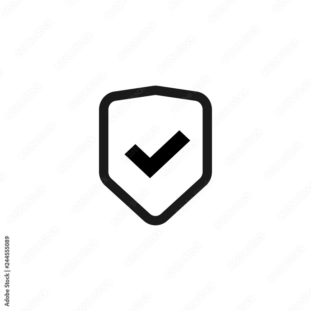 Shield icon vector isolated, flat line outline safety symbol with checkmark, warranty or protect sign, privacy or secure pictogram, protection mark Shield icon vector isolated, flat line outline safety symbol with checkmark, warranty or protect sign, privacy or secure pictogram, protection mark